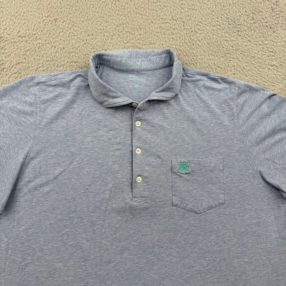 B. Draddy Polo Shirt Mens XL Blue Heathered Pima Cotton Blend Stretch Pocket